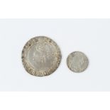 AN ELIZABETH I SIXPENCE, dated 1592, and a Charles II Twopence, dated 1679 (2)