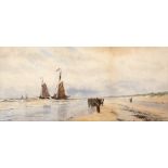 Attributed to Thomas Bush Hardy (1842-1897) Fisher folk and sailing vessels off the coast at low