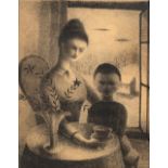 Manner of Georges Seurat Mother and child monochrome print on laid paper 24 x 18.5cm.