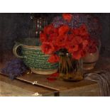 A. V. Overbeck (19th/20th Century) Still life - a glass vase of poppies, earthenware bowl and