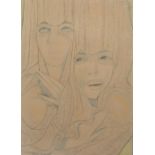 Boris Smirnoff (1903-2007) Two faces signed (lower left) coloured chalks 48 x 35cm.