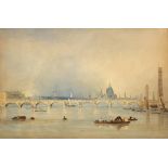 Attributed to George Sidney Shepherd (1784-1862) Waterloo Bridge watercolour 16.5 x 25cm.