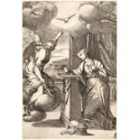 Carlo Maratti (1625-1713) The Annunciation etching (Bartsch 2) first state before signature 21 x