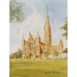 Grenville Cottingham (1943-2007) "Salisbury Cathedral" signed watercolour 25 x 19m.