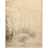 Alphonse Legros (1837-1911) Wooded landscape signed in pencil (lower right) etching 25cx 19cm,