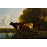 Attributed to Thomas Sidney Cooper (1803-1902) Cattle at a riverbank, 1880 signed and dated oil on