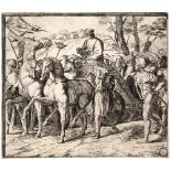 Orazio Borgiani (1574-1616) David returning to Jerusalem etching, with anchor in a circle