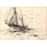 J*H* Matthewson "Trawling", November 1934 signed, titled and dated pen and ink 13 x 19cm.