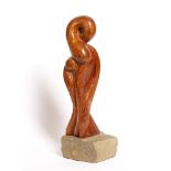Martin Cundell (b.1946) Sleeping figure carved wood on stone base artist's label (to underside) 42cm