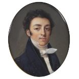 French School, early 19th Century Portrait of a gentleman with black curly hair, wearing white