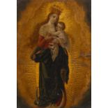 An Antique Spanish Colonial Painting One side painted with Virgin and Child, the other with scene of