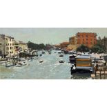 Ken Howard (b.1932) ''Fondamenta di Santa Lucia'', 2008 signed (lower left) oil on canvas 30 x 59.