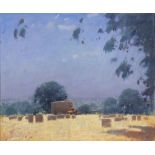 Stephen Brown (b.1947) "Straw Bales" signed with initials (lower left) oil on canvas 50 x 60cm.