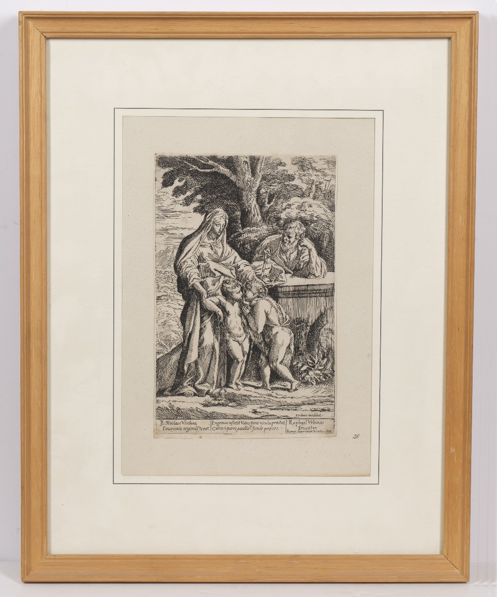 Nicolas Verdura The Holy Family and St. John etching 23 x 15cm. Provenance: Christies 3/12/96, lot - Image 2 of 3