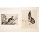 Margaret M. Rudge (1885-1972) "Hare" signed in pencil (in the margin) etching (x2), 21 x 17.5cm ;