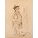 John Leech (1817-1864) "A Gentleman of Leisure" signed pen, ink and brown wash 19 x 13.5cm.