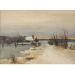 A Pettifor A snow covered landscape with skaters, 1903 signed and dated watercolour 25 x 34cm.