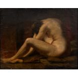 Attributed to William Etty (1787-1849) A seated nude oil on panel 35 x 43cm, giltwood frame carved &