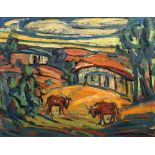 Stefan Ampenberger (South African, 1908-1983) "Cattle in a landscape, Thaba Nchu" signed, oil on