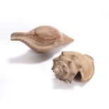 Manner of Elisabeth Frink (1930-1993) Two shells carved wood 35cm and 27cm across (2). Provenance:
