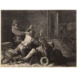 Jonas Snyderhoef after Gerard der Borch Fight in an Inn (Holl 23) engraving, first state with