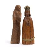Manner of Elisabeth Frink (1930-1993) Two preying figures carved wood one inscribed 'Madonna