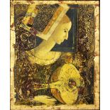 Mersad Berber (1940-2012) Woman playing a lute signed (lower right) mixed media 32 x 26.5cm.