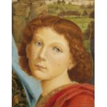 Circle of Eleanor Fortescue Brickdale Head & shoulders study of a saint in Pre-Raphaelite style with