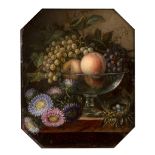 Circle of Melanie de Comolera (c.1800-c.1860) Still life - a table ledge with footed glass bowl of