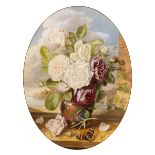 Augusta Innes Withers (1792-1877) Still life - an earthenware vase of mixed roses upon a marble