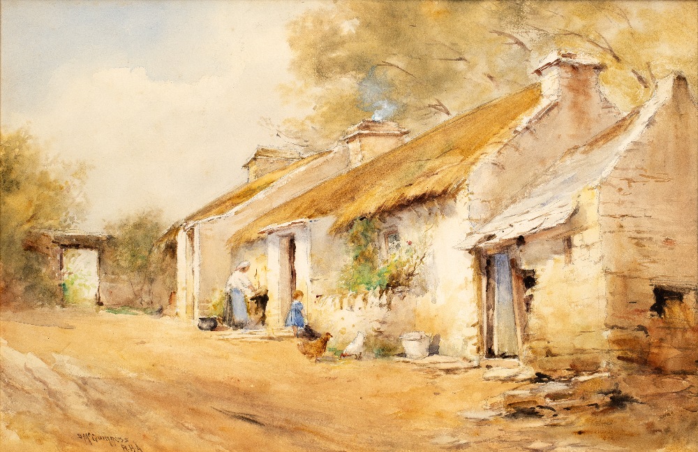 William Bingham McGuiness (1849-1928) Figures at a farmstead signed watercolour 33 x 51cm.