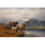 John Davison Liddell (1859-1942) Highland Cattle, Loch Earn, Scotland signed oil on canvas 40 x