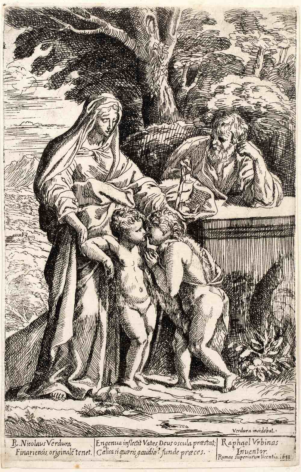 Nicolas Verdura The Holy Family and St. John etching 23 x 15cm. Provenance: Christies 3/12/96, lot