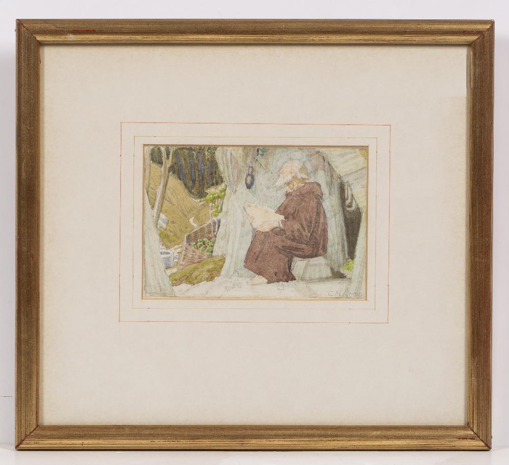 Charles March Gere (1869-1957) "Saint Francis" signed in pencil (lower right) watercolour 9 x - Image 2 of 3