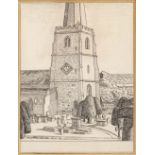 Margaret Gere (1878-1965) "Painswick Church", 1952 signed and dated in pencil pen and ink 26.5 x