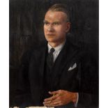 Hilda Davis (20th Century) Portrait of Robert Allen Fitzsimons, well dressed in a suit and holding a