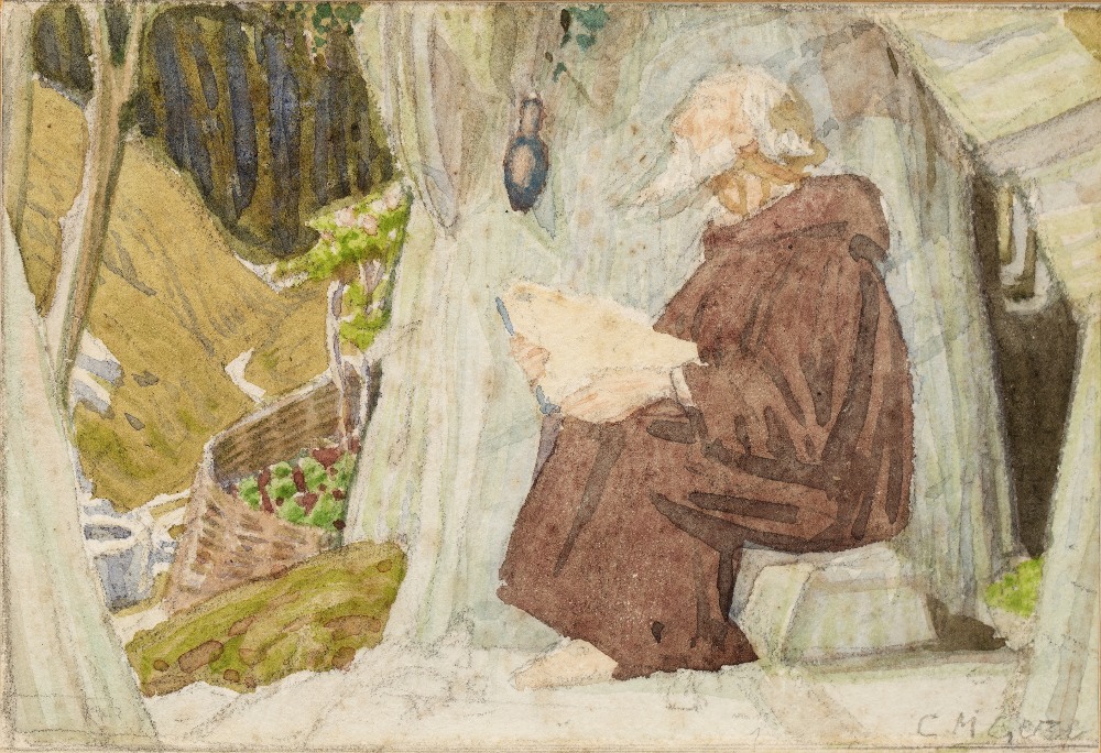 Charles March Gere (1869-1957) "Saint Francis" signed in pencil (lower right) watercolour 9 x