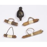 A GROUP OF FIVE KENYAN SNUFF CONTAINERS, one wooden the rest made from bone and hide (5) provenance: