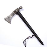 A NORTH AMERICAN TOMAHAWK PIPE, steel blade with a pierced heart shape decoration to a mounted