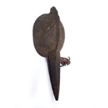 A WEST AFRICAN MOSSI BIRD MASK, with a long beak and encrusted patina 55cm long