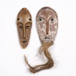 TWO DEMOCRATIC REPUBLIC OF CONGO LEGA LUKUNGU MASKS, both carved wood one with remains of white