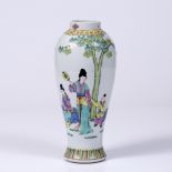 A 20TH CENTURY CHINESE BALUSTER VASE, ceramic decorated to the outside depicting a women and