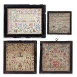 A PAIR OF GEORGE III CHILD'S SAMPLERS by Ann and Sarah Leonard 1794 and 1799, each decorated with