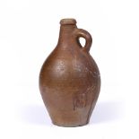 A GERMAN SALT GLAZED STONEWARE JUG, 18th century, of rounded bulbous form, extending to a tapered