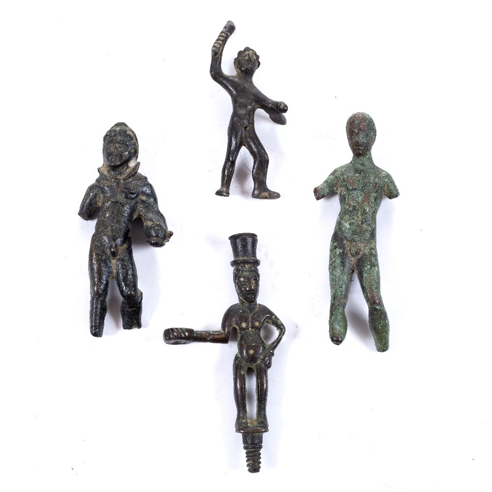 TWO 19TH CENTURY PATINATED BRONZE GRAND TOUR MINIATURE FIGURES, after classical male statues,