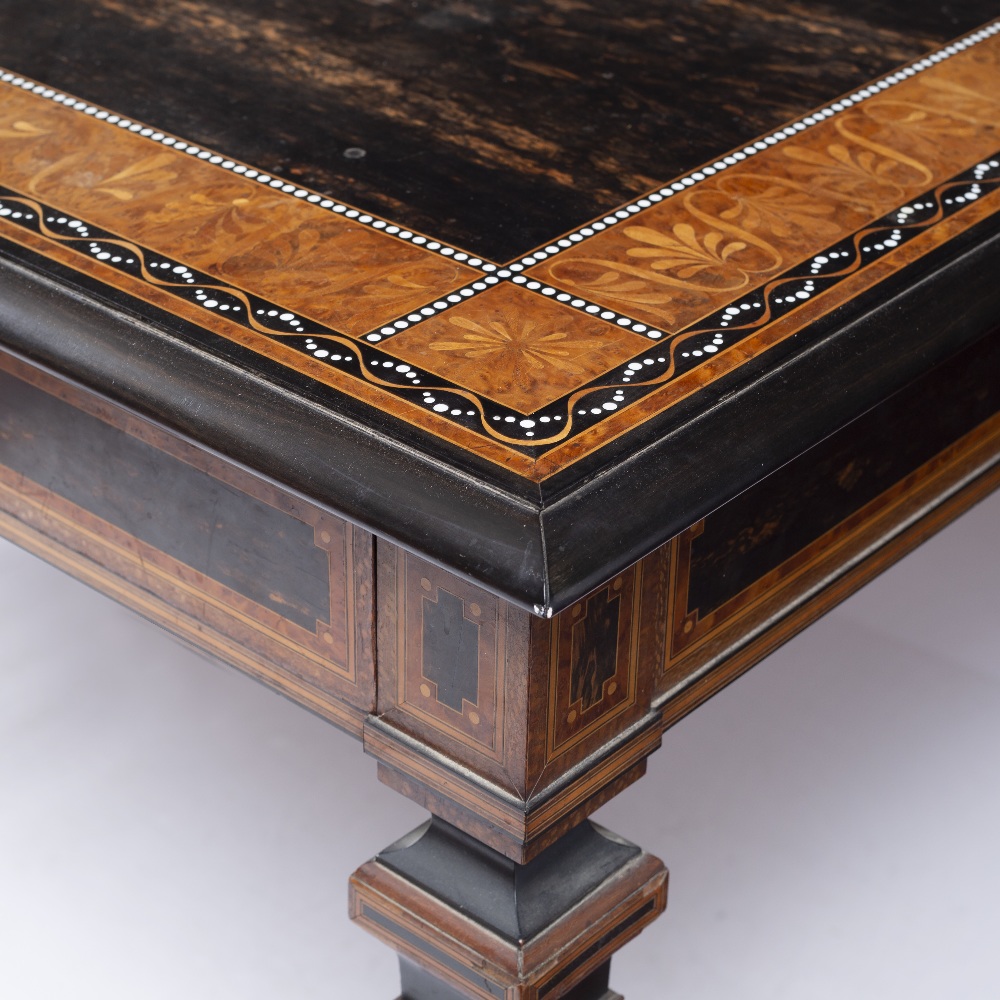 A 19TH CENTURY COROMANDEL, WALNUT AND EBONY BANDED AND IVORY INLAID LIBRARY TABLE, the rectangular - Image 2 of 6