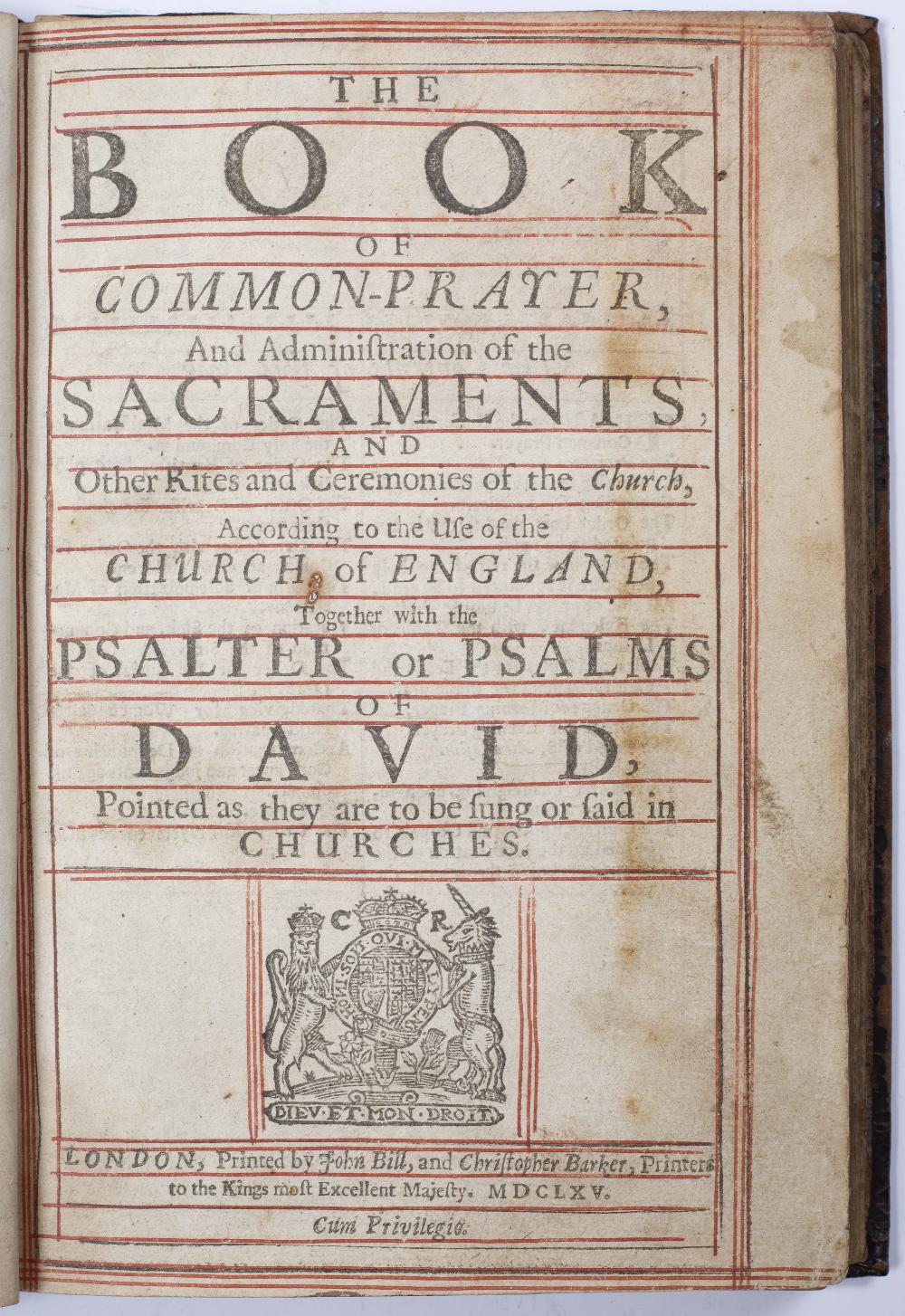 The Book of Common Prayer, printed by John Bill and Christopher Barker, London, 1665. Red lined - Image 2 of 4