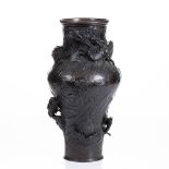 A JAPANESE, MEIJI PERIOD, BRONZE INVERTED BALUSTER VASE with cylindrical neck with inverted rim, the