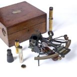A LACQUERED BRASS SEXTANT by Heath & Co. in fitted walnut case, 27.5cm wide overall