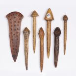 A GROUP OF A DEMOCRATIC REPUBLIC OF CONGO LUBA BONE HAIR PINS, two with circler-dot decoration (7)